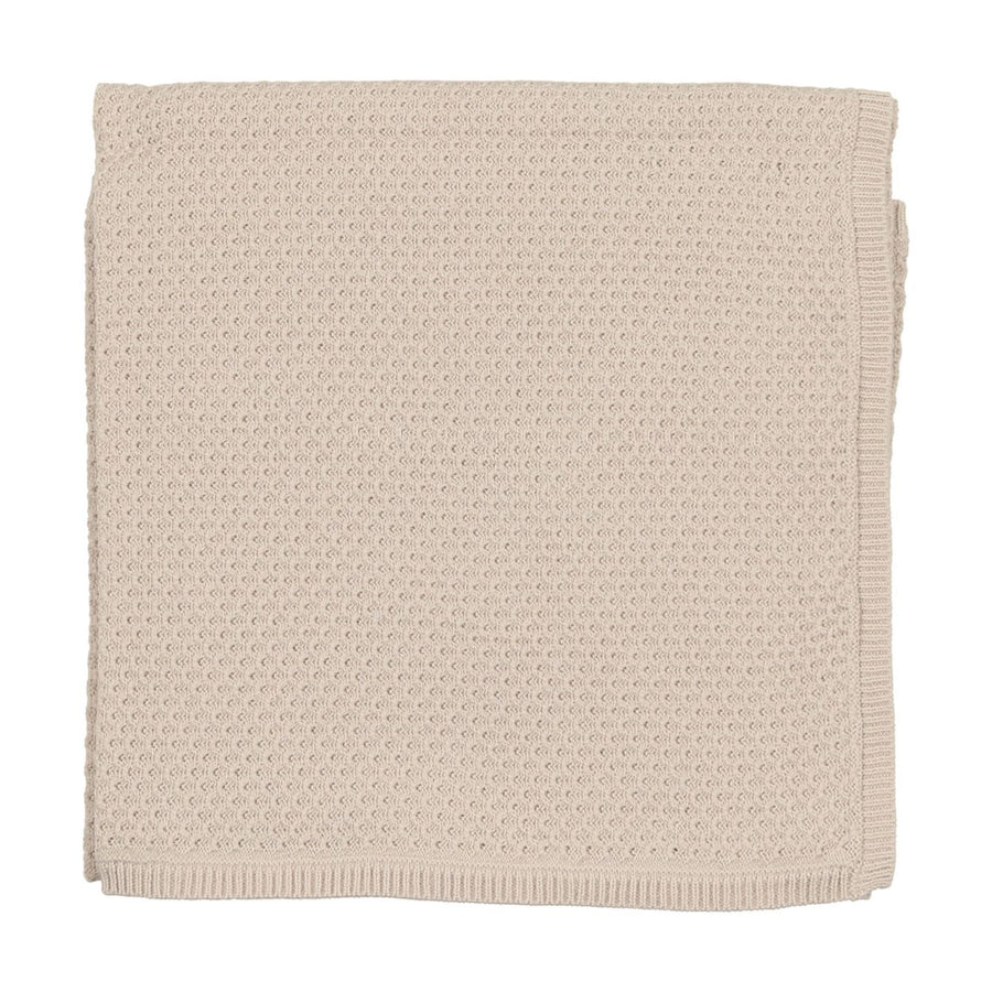 Tan knit pointelle blanket by Lilette