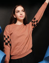 Checkered sleeve mauve sweatshirt by Luna Mae