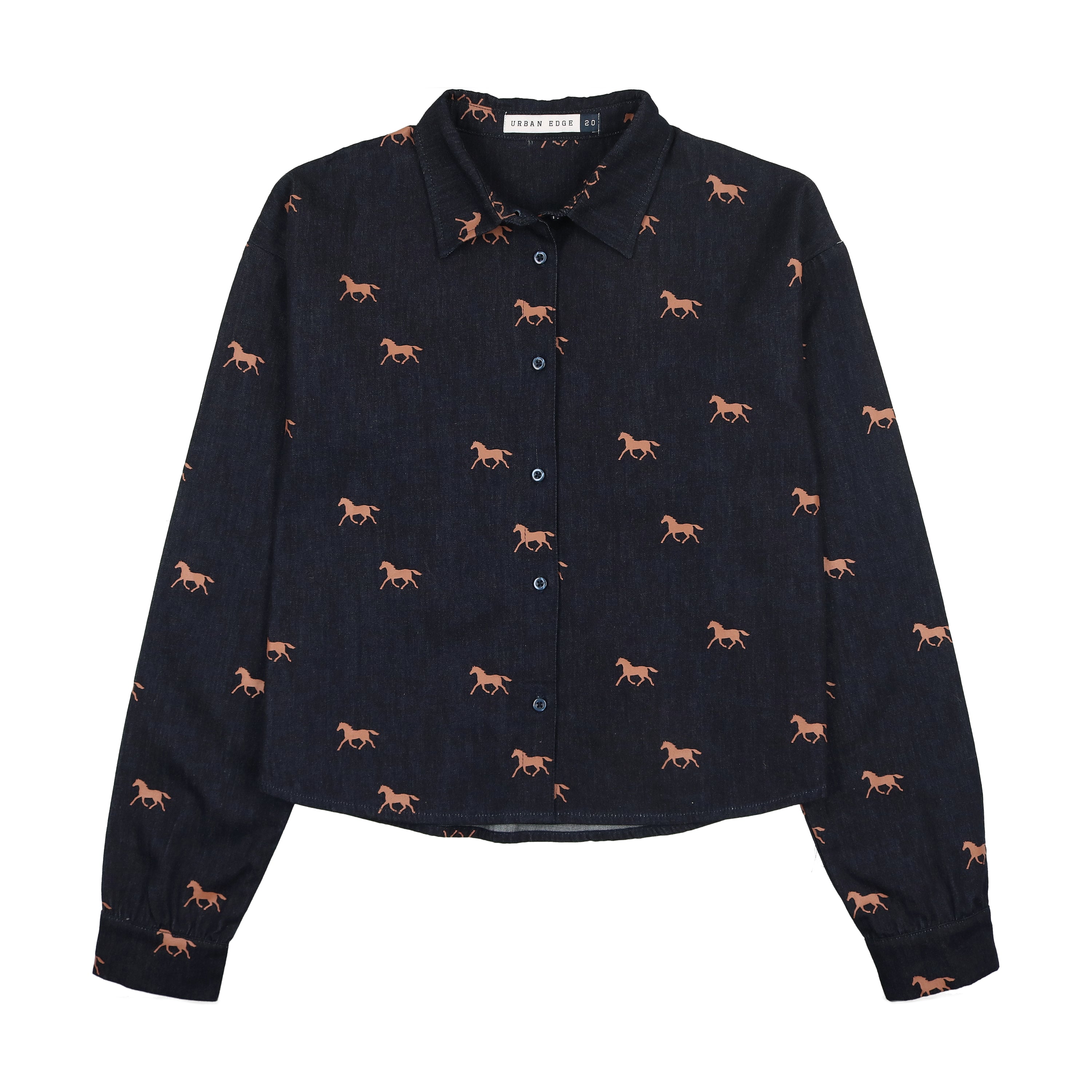 Urban Edge Denim horse print shirt