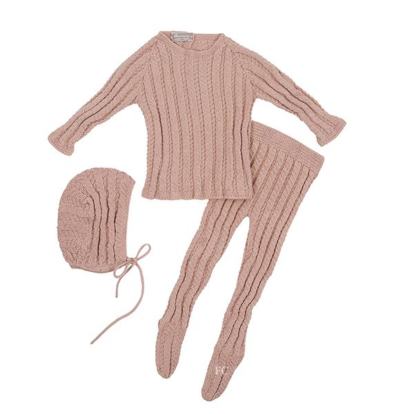 Rose knit 2 pc set + bonnet by Carmina