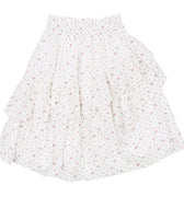 White linen with tiny rose buds tiered skirt by Porter - Flying Colors
