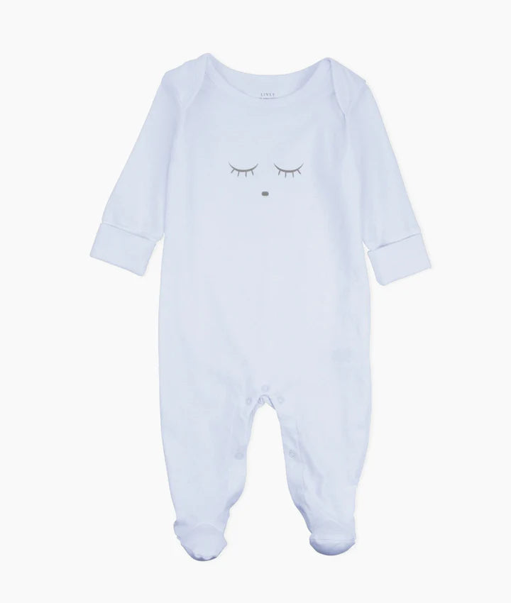 Sleeping cutie blue footie + hat by Livly