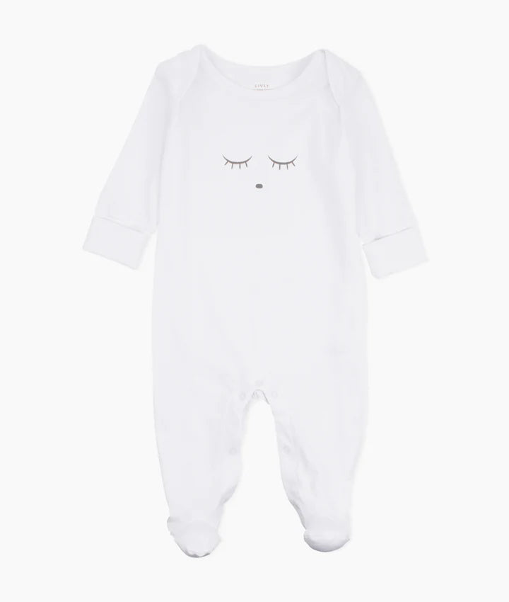 Sleeping cutie white footie + hat by Livly