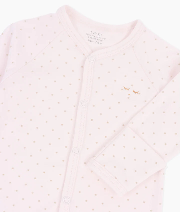 Gold dots pink footie + hat by Livly