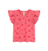 Ruffled sleeve printed red t-shirt by Kids On The Moon - Flying Colors