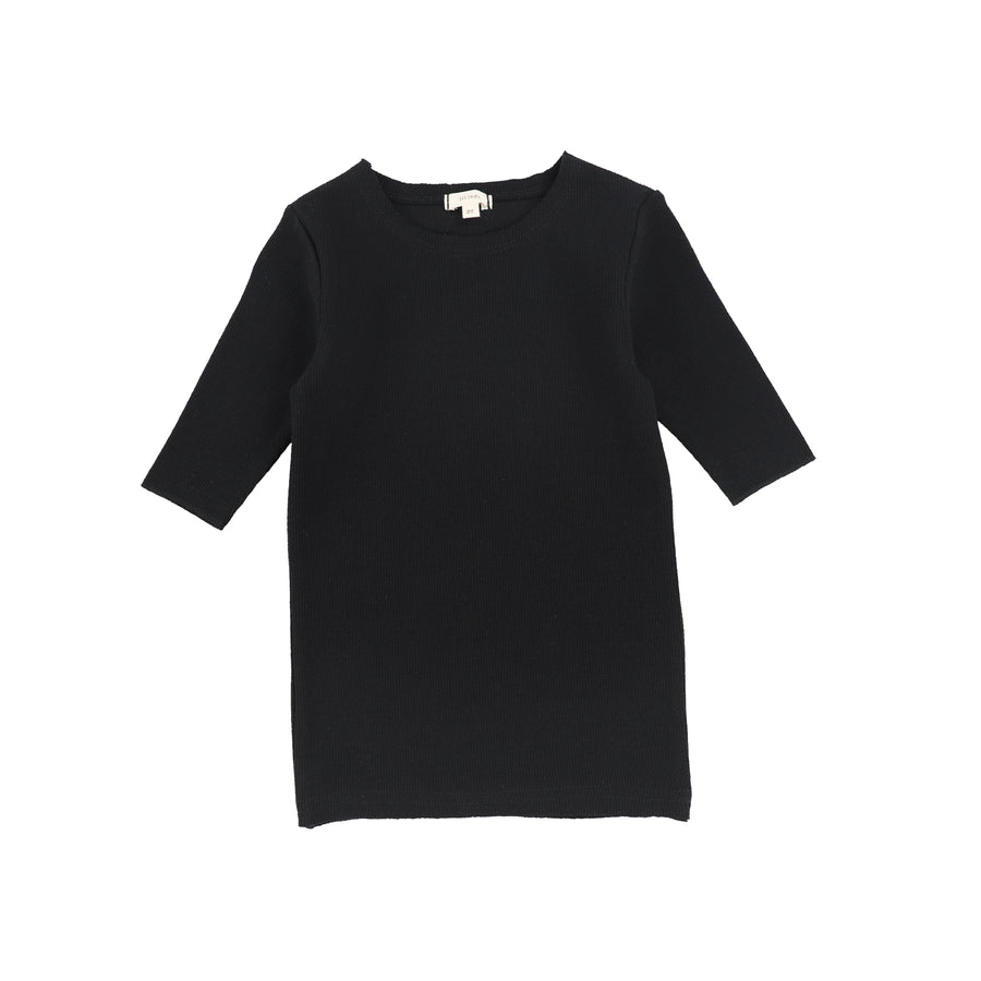 Black 3/4 Sleeve Ribbed T-Shirt by Lil Leggs (SS21)