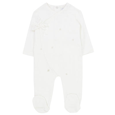 Star white embroidered footie + hat by Kipp