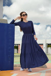 Navy ribbed tiered maxi skirt by Luna Mae