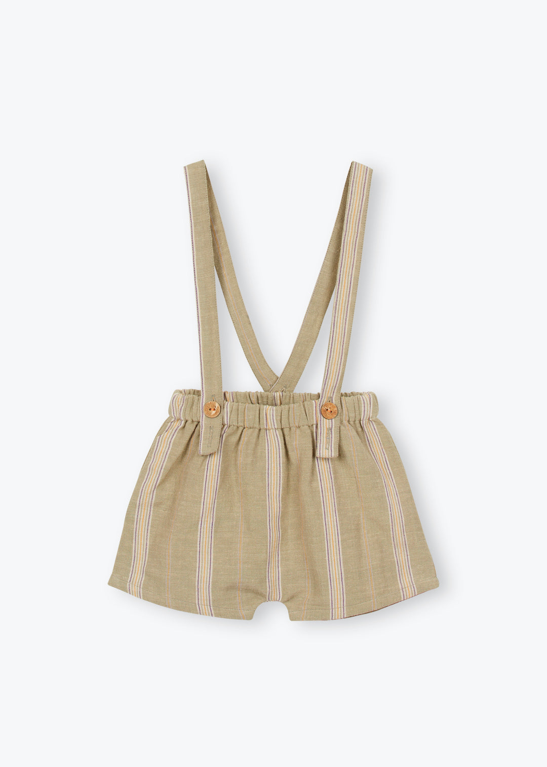 Striped suspender shorts by Arsene