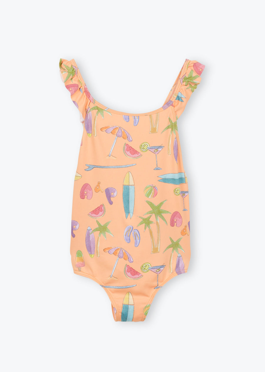 Girls swimsuit with surf print by Arsene