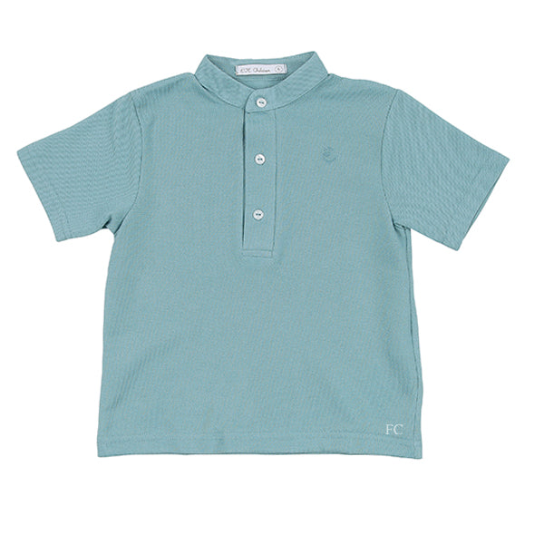 Teal mandrian collar shirt by Eve Child