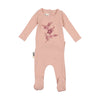 Floral embroidery mauve footie by Maniere