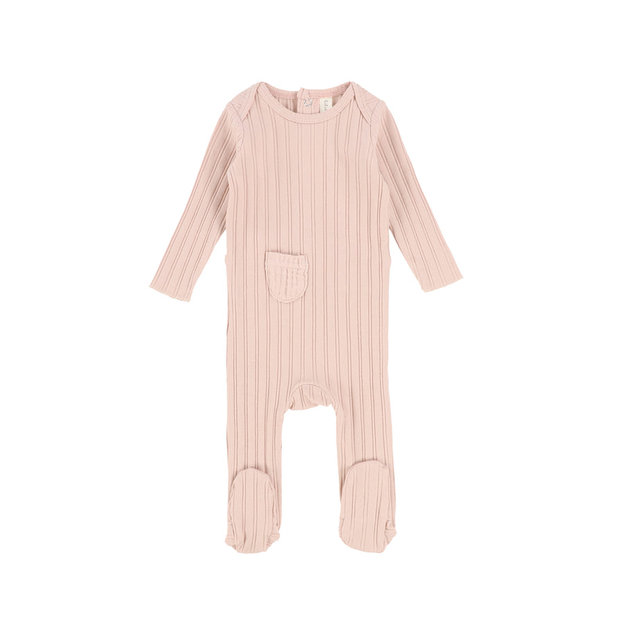 Soft Pink Ribbed Muslin Footie By Lilette