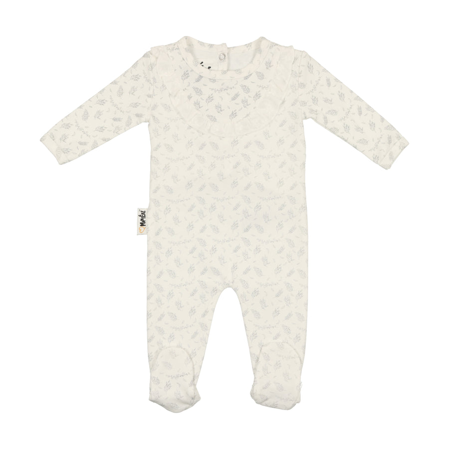Leaves & branches white footie by Maniere