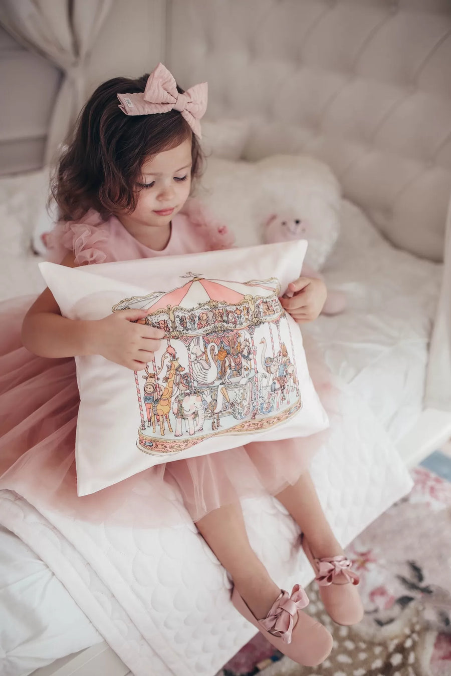 Carousel Pink Satin Cushion by Atelier Choux