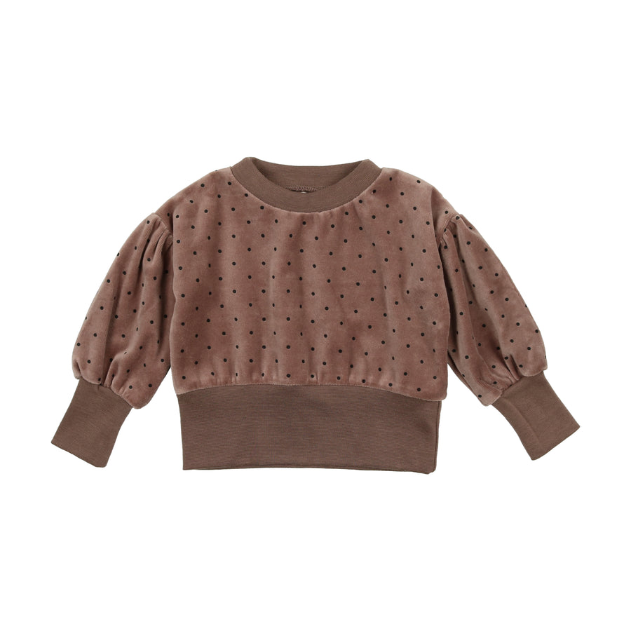 Dotted taupe velour puff sleeve sweatshirt by Lil Leggs