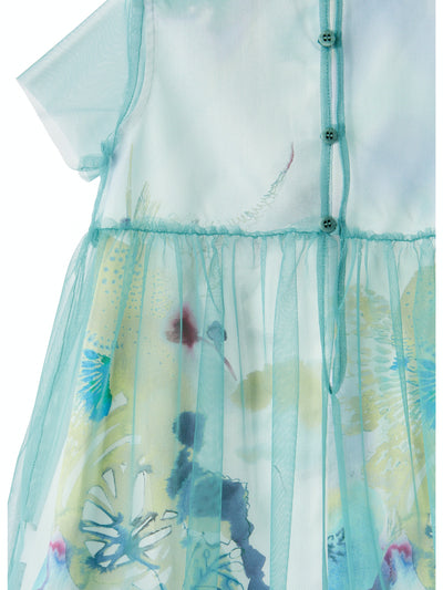 Watercolor Print Dress with Tulle by Il Gufo